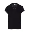 Brunello Cucinelli V-neck Short Sleeve T-shirt With Rolled Sleeves In Black