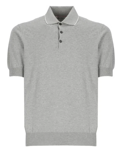 Brunello Cucinelli Buttoned Collar Polo Shirt In Silver
