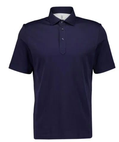 Brunello Cucinelli Shirt With Polo Collar And Short Sleeves In Blue