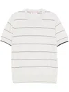 Brunello Cucinelli Light Grey Striped T-shirt With Relaxed Fit In White