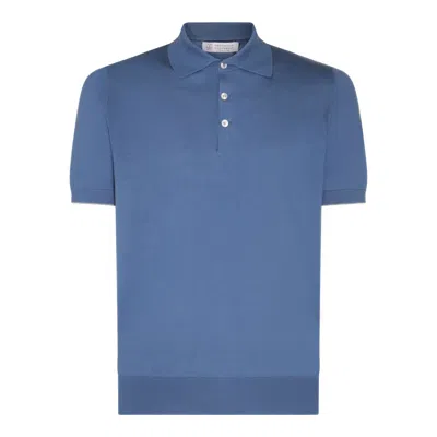 Brunello Cucinelli Cotton Knitted Polo Shirt In Blue
