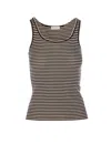 Brunello Cucinelli Ribbed Texture Crewneck Scoop Neck Striped Top In Black