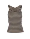 Brunello Cucinelli Ribbed Texture Crewneck Scoop Neck Striped Top In Black