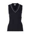 Brunello Cucinelli Sleeveless V-neck Ribbed Texture Tank Top In Black