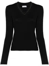 Brunello Cucinelli Blue Ribbed Wool Sweater In Black