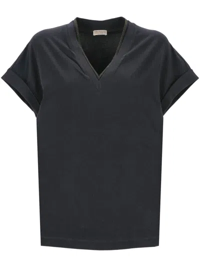 Brunello Cucinelli Monili-chain Cotton T-shirt In Navy