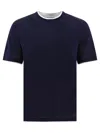 Brunello Cucinelli Men Silk And Cotton Jersey Crew-neck T-shirt With Faux-layering In Blue