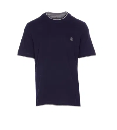 Brunello Cucinelli Logo T-shirt In Blue
