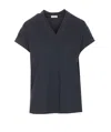 Brunello Cucinelli V-neck Top With Metallic Detail At Neckline In Blue
