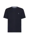 Brunello Cucinelli Short-sleeved Crew Neck T-shirt With Contrasting Stitching In Blue