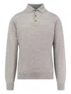 Brunello Cucinelli Long-sleeved Grey Polo With Textured Fabric In Gray