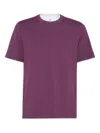 Brunello Cucinelli Cotton Jersey Crew Neck T-shirt With Faux-layering Clothing In Purple