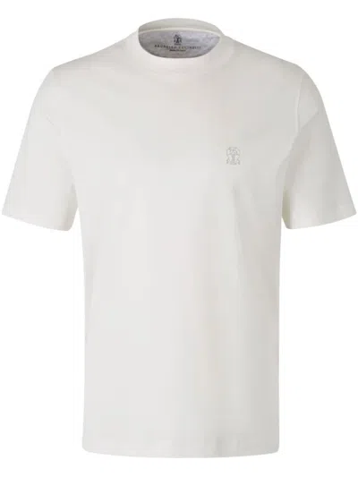 Brunello Cucinelli Logo Embroidered Layered T-shirt White In Multicolor