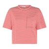 Brunello Cucinelli Red Crewneck T-shirt With All-over Striped Motif And Jewel Detail On The Front In In Panama/rosso