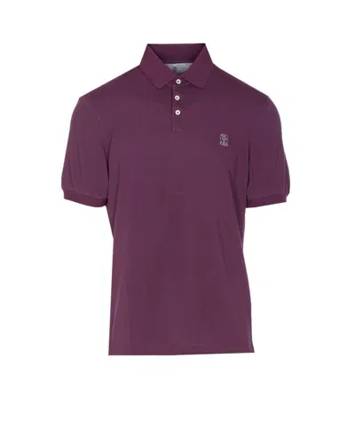 Brunello Cucinelli Regular Collar Polo Shirt With Short Sleeves In Purple