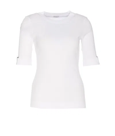 Brunello Cucinelli White Sleeves Tee Round Neck On Sleeves