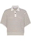 Brunello Cucinelli Poloshirt Aus Einer Woll-kaschmirmischung Mit Streifen In Metallic-optik In Brown
