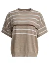 Brunello Cucinelli Round Neck Short Sleeves Sweater In Beige