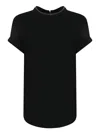 Brunello Cucinelli Short-sleeved T-shirt With Rolled Sleeves And Keyhole Detail In Black