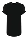 Brunello Cucinelli Short-sleeved T-shirt With Rolled Sleeves And Keyhole Detail In Black