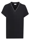 Brunello Cucinelli Women Monili Collar Vneck Tee Shirt In Black