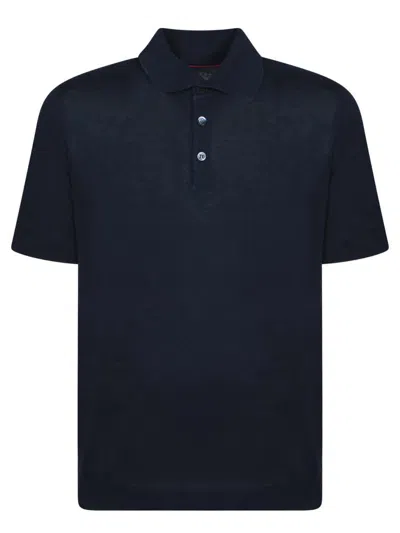 Brunello Cucinelli Linen-blend Polo Shirt In Blau