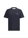 Brunello Cucinelli Short-sleeved Crew Neck T-shirt With Subtle Logo Embroidery In Blue