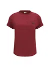 Brunello Cucinelli Cotton T-shirt Embellished Shiny Jewels In Burgundy