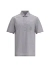 Brunello Cucinelli Men Virgin Wool Poplin Polo Shirt In Gray