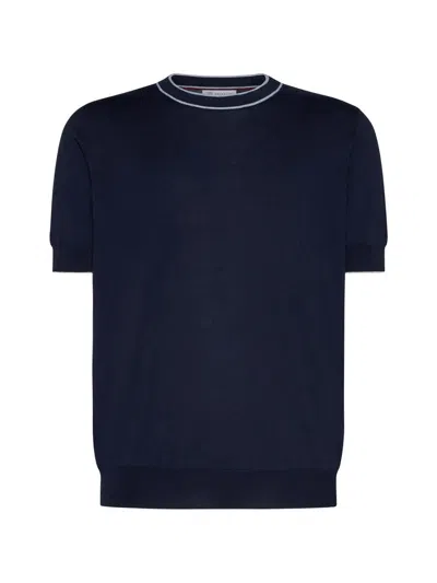 Brunello Cucinelli T-shirts In Navy+grigio Chiaro+corda