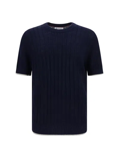 Brunello Cucinelli T-shirts In Navy+oyster