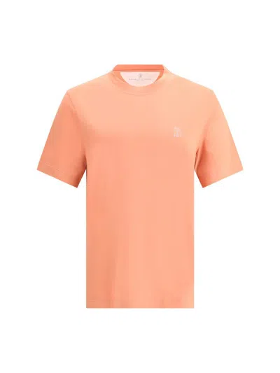 Brunello Cucinelli Men Logoed T-shirt In Pink