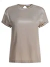 Brunello Cucinelli Keyhole Back Round Neck Satin Finish Tops In Silver