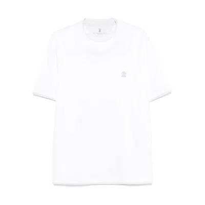 Brunello Cucinelli Men Cotton Jersey Crew-neck T-shirt With Logo And Faux-layering In White