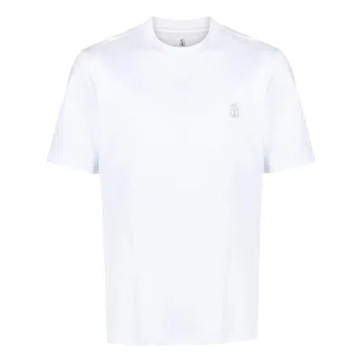 Brunello Cucinelli Men Cotton Jersey Crew-neck T-shirt With Logo And Faux-layering In White