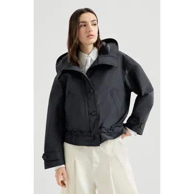 Brunello Cucinelli Taffeta Outerwear Jacket With Monili In Black