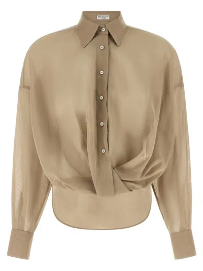 Brunello Cucinelli Taffeta Shirt Shirt And Blouse Beige In Neutral