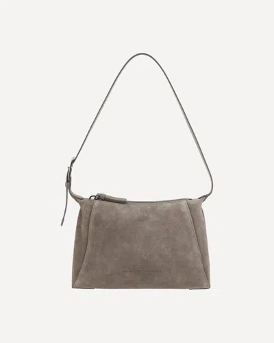 Brunello Cucinelli Taiga Suede Shoulder Bag In Gray