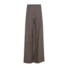 Brunello Cucinelli Cotton Wide Leg Denim Effect Pants In Brown