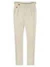 Brunello Cucinelli Tailor-fit Trousers In Cotton Gabardine And Virgin Wool With Double Inverted Darts And Buckles On Th In Cream