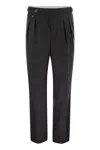 Brunello Cucinelli Men Tailor-fit Trousers In Virgin Wool Canvas With Double Inverted Darts And Buck In Black