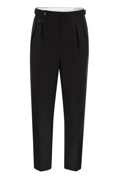 BRUNELLO CUCINELLI BRUNELLO CUCINELLI TAILOR-FIT TROUSERS IN VIRGIN WOOL CANVAS WITH DOUBLE INVERTED DARTS AND BUCKLES 