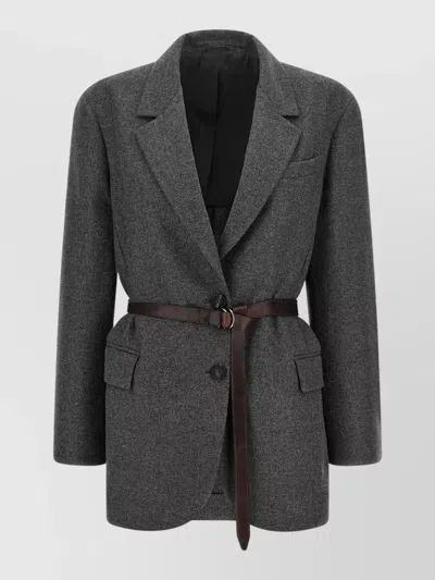 Brunello Cucinelli Tailored Blazer Mirror Lapels Leather Belt In Multi