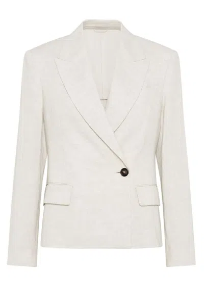 Brunello Cucinelli Tailored Blazer With Classic Lapel In Neutral