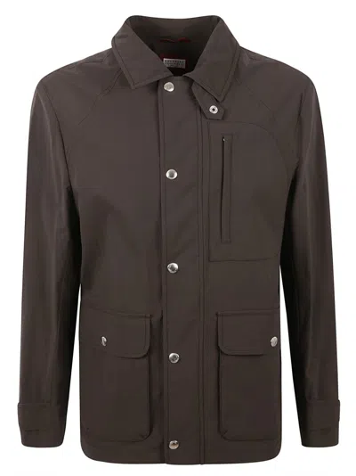 BRUNELLO CUCINELLI BRUNELLO CUCINELLI TAILORED BROWN COAT WITH STRUCTURED COLLAR