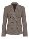 Brunello Cucinelli Wool Double-breasted Jacket With Front Pockets In Gold