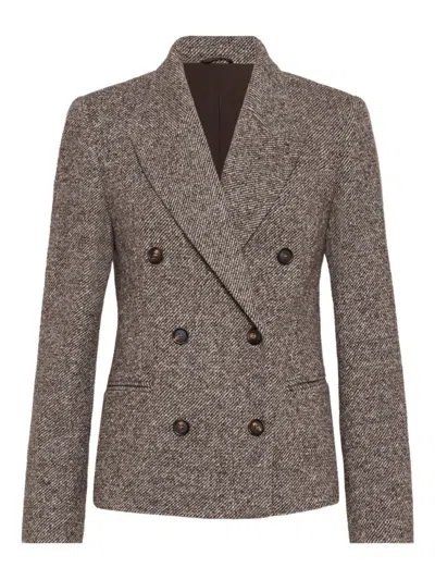 BRUNELLO CUCINELLI BRUNELLO CUCINELLI TAILORED BROWN DOUBLE-BREASTED JACKET