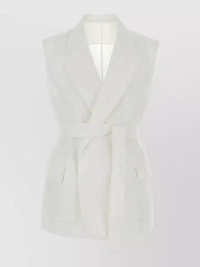 Brunello Cucinelli Tailored Cotton Blend Vest Belted Waist In White