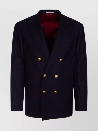 Brunello Cucinelli Tailored Double-breasted Jacket With Notch Lapels In Blue