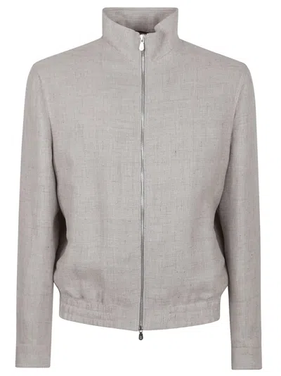 Brunello Cucinelli Tailored High Collar Jacket With Subtle Texture In Neutrals